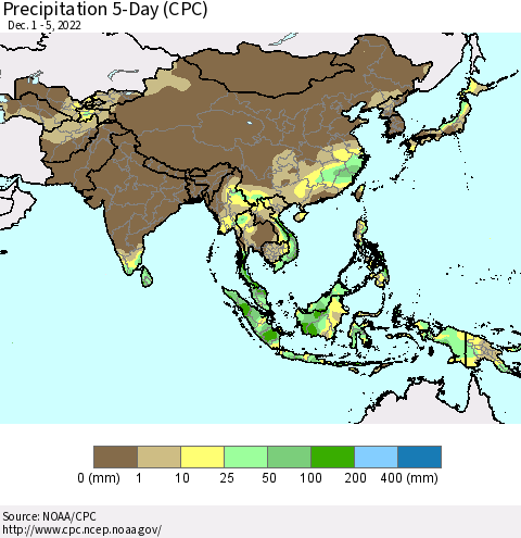 Asia Precipitation 5-Day (CPC) Thematic Map For 12/1/2022 - 12/5/2022
