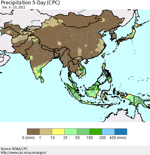 Asia Precipitation 5-Day (CPC) Thematic Map For 12/6/2022 - 12/10/2022