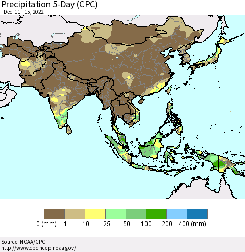 Asia Precipitation 5-Day (CPC) Thematic Map For 12/11/2022 - 12/15/2022