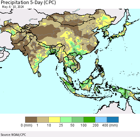 Asia Precipitation 5-Day (CPC) Thematic Map For 5/6/2024 - 5/10/2024