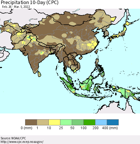 Asia Precipitation 10-Day (CPC) Thematic Map For 2/26/2022 - 3/5/2022