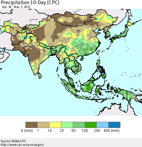 Asia Precipitation 10-Day (CPC) Thematic Map For 4/26/2022 - 5/5/2022