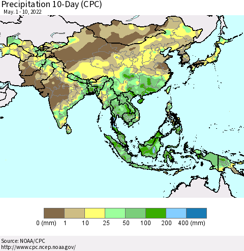 Asia Precipitation 10-Day (CPC) Thematic Map For 5/1/2022 - 5/10/2022