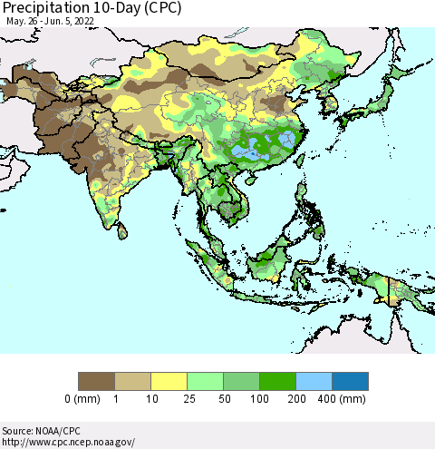 Asia Precipitation 10-Day (CPC) Thematic Map For 5/26/2022 - 6/5/2022