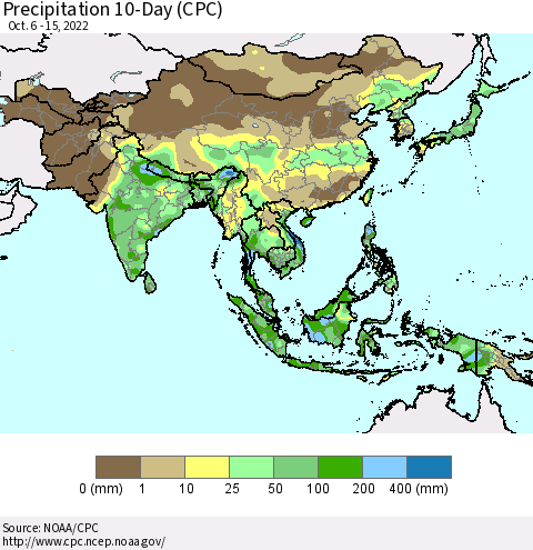 Asia Precipitation 10-Day (CPC) Thematic Map For 10/6/2022 - 10/15/2022