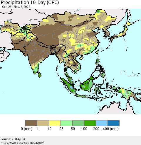 Asia Precipitation 10-Day (CPC) Thematic Map For 10/26/2022 - 11/5/2022