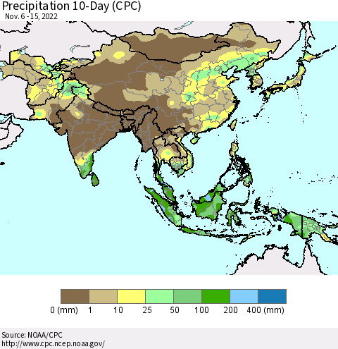 Asia Precipitation 10-Day (CPC) Thematic Map For 11/6/2022 - 11/15/2022