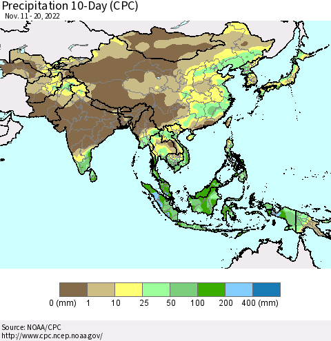 Asia Precipitation 10-Day (CPC) Thematic Map For 11/11/2022 - 11/20/2022