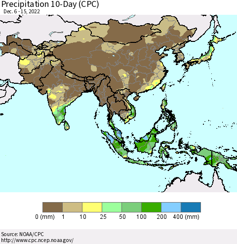 Asia Precipitation 10-Day (CPC) Thematic Map For 12/6/2022 - 12/15/2022