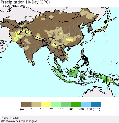 Asia Precipitation 10-Day (CPC) Thematic Map For 2/26/2023 - 3/5/2023