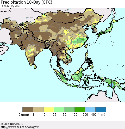 Asia Precipitation 10-Day (CPC) Thematic Map For 4/6/2023 - 4/15/2023