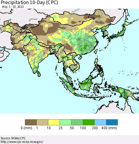 Asia Precipitation 10-Day (CPC) Thematic Map For 5/1/2023 - 5/10/2023