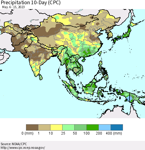 Asia Precipitation 10-Day (CPC) Thematic Map For 5/6/2023 - 5/15/2023