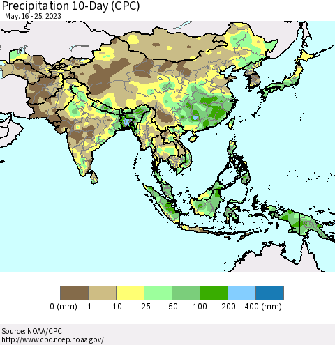 Asia Precipitation 10-Day (CPC) Thematic Map For 5/16/2023 - 5/25/2023