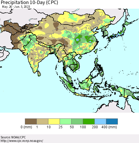Asia Precipitation 10-Day (CPC) Thematic Map For 5/26/2023 - 6/5/2023