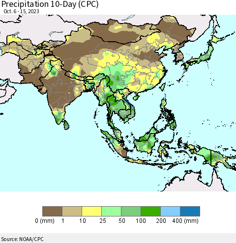 Asia Precipitation 10-Day (CPC) Thematic Map For 10/6/2023 - 10/15/2023