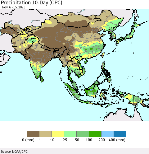 Asia Precipitation 10-Day (CPC) Thematic Map For 11/6/2023 - 11/15/2023