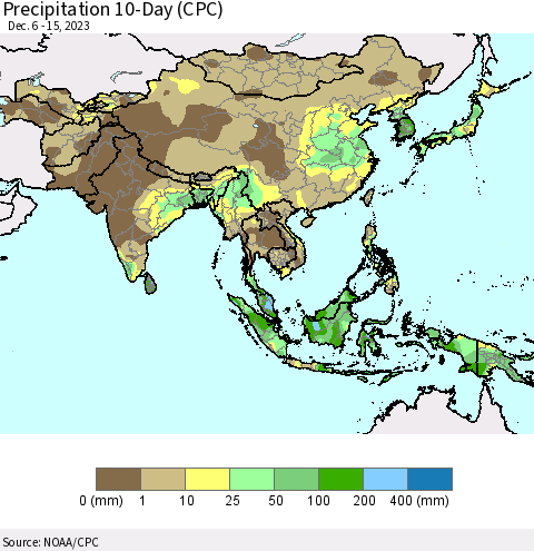 Asia Precipitation 10-Day (CPC) Thematic Map For 12/6/2023 - 12/15/2023