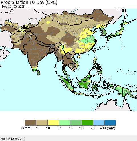 Asia Precipitation 10-Day (CPC) Thematic Map For 12/11/2023 - 12/20/2023