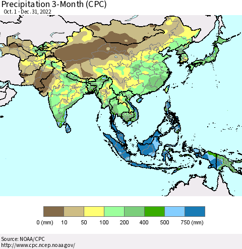 Asia Precipitation 3-Month (CPC) Thematic Map For 10/1/2022 - 12/31/2022