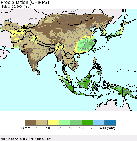 Asia Precipitation (CHIRPS) Thematic Map For 2/1/2024 - 2/10/2024