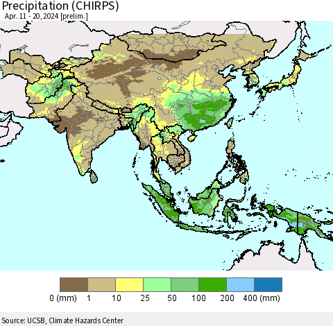Asia Precipitation (CHIRPS) Thematic Map For 4/11/2024 - 4/20/2024