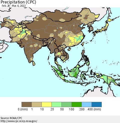 Asia Precipitation (CPC) Thematic Map For 2/28/2022 - 3/6/2022