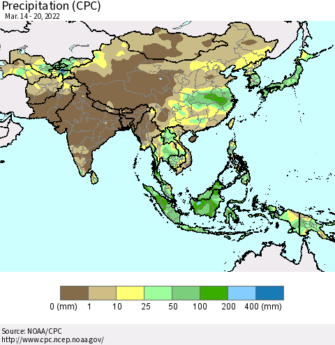 Asia Precipitation (CPC) Thematic Map For 3/14/2022 - 3/20/2022