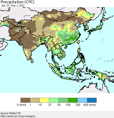 Asia Precipitation (CPC) Thematic Map For 4/25/2022 - 5/1/2022