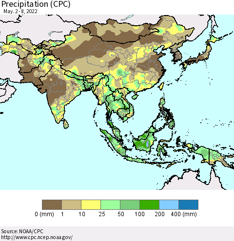 Asia Precipitation (CPC) Thematic Map For 5/2/2022 - 5/8/2022