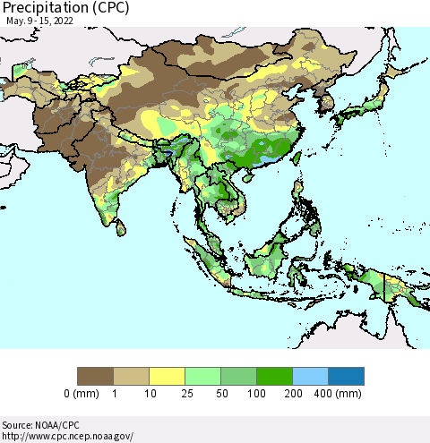 Asia Precipitation (CPC) Thematic Map For 5/9/2022 - 5/15/2022