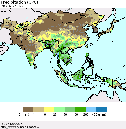 Asia Precipitation (CPC) Thematic Map For 5/16/2022 - 5/22/2022