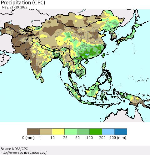 Asia Precipitation (CPC) Thematic Map For 5/23/2022 - 5/29/2022