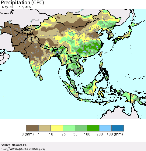 Asia Precipitation (CPC) Thematic Map For 5/30/2022 - 6/5/2022