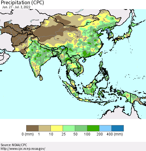 Asia Precipitation (CPC) Thematic Map For 6/27/2022 - 7/3/2022