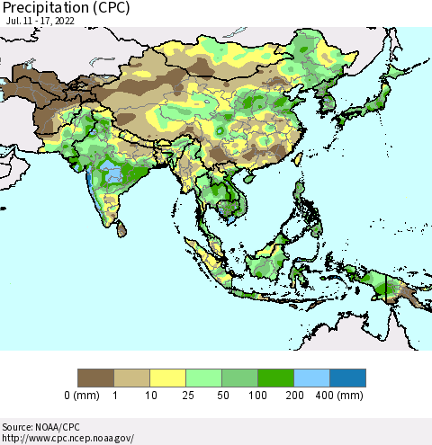 Asia Precipitation (CPC) Thematic Map For 7/11/2022 - 7/17/2022