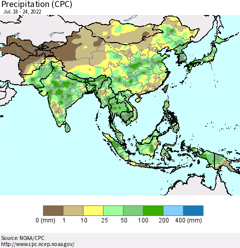 Asia Precipitation (CPC) Thematic Map For 7/18/2022 - 7/24/2022