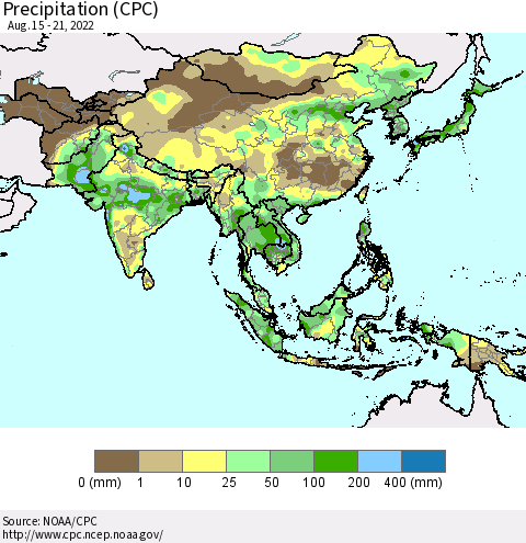 Asia Precipitation (CPC) Thematic Map For 8/15/2022 - 8/21/2022