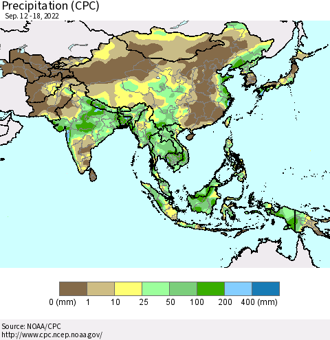 Asia Precipitation (CPC) Thematic Map For 9/12/2022 - 9/18/2022