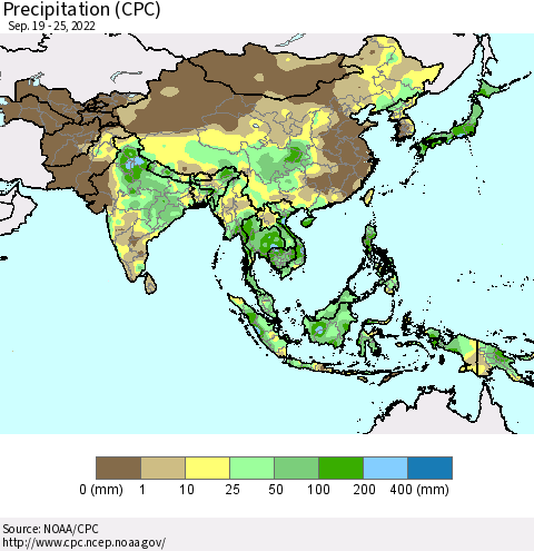 Asia Precipitation (CPC) Thematic Map For 9/19/2022 - 9/25/2022
