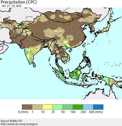 Asia Precipitation (CPC) Thematic Map For 10/17/2022 - 10/23/2022