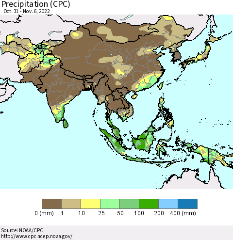 Asia Precipitation (CPC) Thematic Map For 10/31/2022 - 11/6/2022