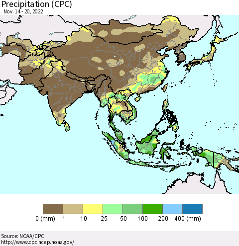 Asia Precipitation (CPC) Thematic Map For 11/14/2022 - 11/20/2022