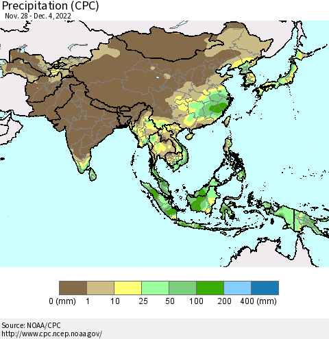 Asia Precipitation (CPC) Thematic Map For 11/28/2022 - 12/4/2022
