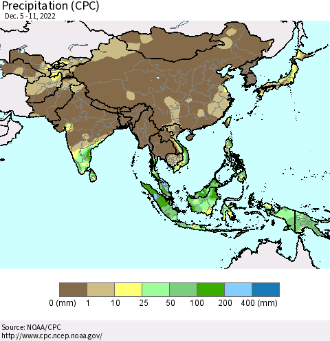 Asia Precipitation (CPC) Thematic Map For 12/5/2022 - 12/11/2022