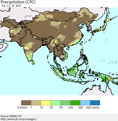 Asia Precipitation (CPC) Thematic Map For 12/12/2022 - 12/18/2022