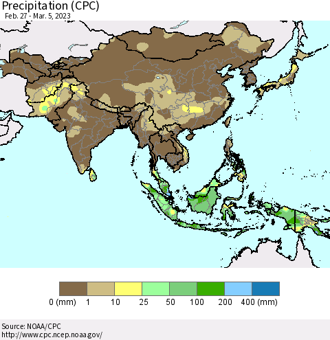 Asia Precipitation (CPC) Thematic Map For 2/27/2023 - 3/5/2023