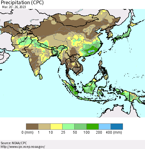 Asia Precipitation (CPC) Thematic Map For 3/20/2023 - 3/26/2023