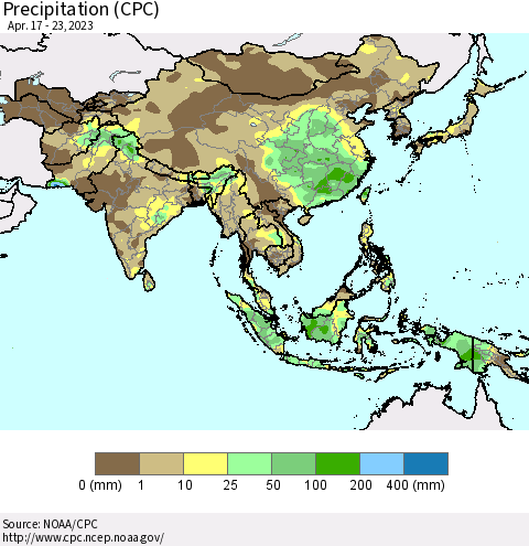 Asia Precipitation (CPC) Thematic Map For 4/17/2023 - 4/23/2023