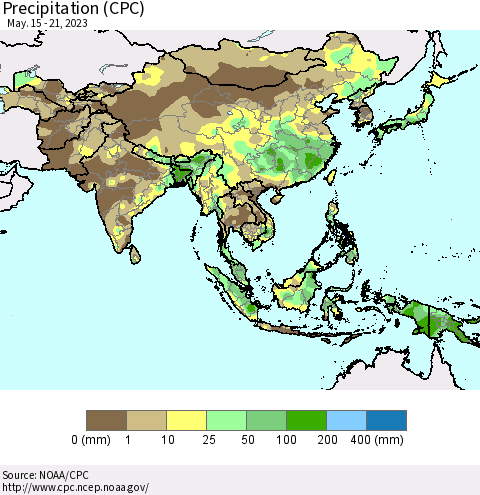 Asia Precipitation (CPC) Thematic Map For 5/15/2023 - 5/21/2023